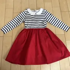 ボーダー　赤　ワンピース　120センチ　プティマイン