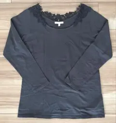 スタジオクリップ☆Ｍ☆レース付きレイヤードインナー長袖Tシャツ☆チャコールグレー