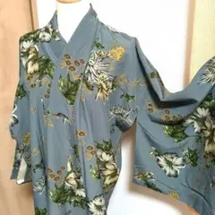 洗える着物　Lサイズ　クラシカル　水色 花柄 小紋 お茶会　デート
