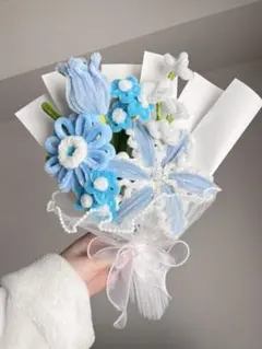 枯れないお花　モールフラワー　ハンドメイド　ブーケ　花束　水色　ブルー