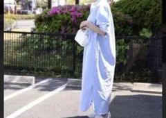トゥモローランド購入　blane シャツワンピース 水色 グレー 長袖