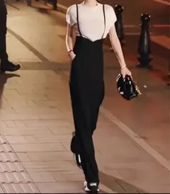 ハイウエスト ストラップサロペット ブラック Sサイズ