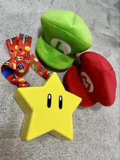 USJ ユニバ 3点セットスターポップコーンケース＆マリオ・ルイージ 帽子