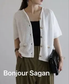 【′25】Bonjour Sagan 金ボタンブークレニット半袖カーディガン