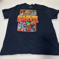 MARVEL　ヒーロー大集合　人気キャラクター　半袖Tシャツ　古着　黒　2XL