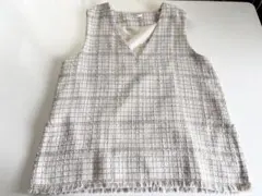 ホワイト ツイード風 Vネックベスト