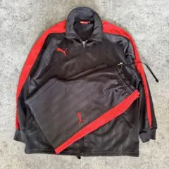 y2K PUMA ジャージ上下セット 黒/赤 刺繍ロゴ　プーマ