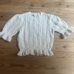 ZARA アイボリー レース編みニット 五部袖（半袖）