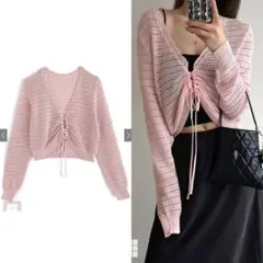 【美品】GRL グレイル Vネックドロスト透かし編みニットトップス