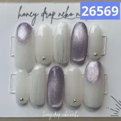 No.001 パープルマグネットの上品ネイル。　シアーホワイト　紫