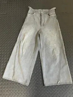 GRANCY ジップデザイン　バギーデニムパンツ　 グレー　sサイズ