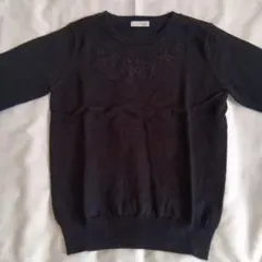 index フラワー刺繍 ニット ブラック L