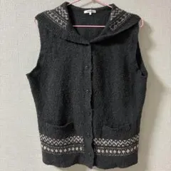 Lサイズ/フード付きダークグレー/ニットベスト/カーディガン