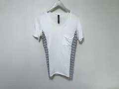 本物ダブルジェイケイwjkコットンVネックボーダー柄半袖Tシャツメンズ白M