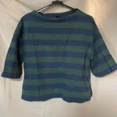 ボーダー　緑　紺　ネイビー　グリーン　トップス　スリット　UNIQLO 七分袖
