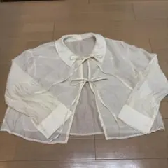 リボン付きホワイトシャツ 長袖 シースルー