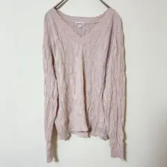 MINNIE ROSE【M】カシミヤ混風 ケーブルニット ダメージ加工 ピンク