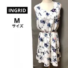 イングリッド　INGRID ノースリーブ花柄ワンピース　Mサイズ　フレア　ひざ丈のサムネイル