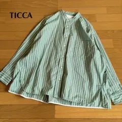 極美品＊TICCA ティッカ スクエアビッグシャツ F ブルー 長袖 コットン