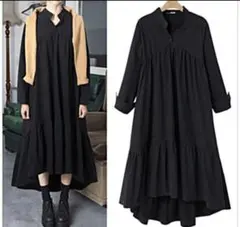 秋 ード系 シャツンース ディース 長袖 ワピー 黒 韓国 キシM