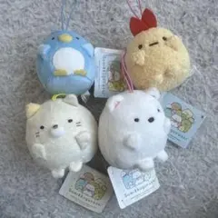 すみっコぐらし ばんざいゴムひも付き　マスコット　ぬいぐるみ　4こセット
