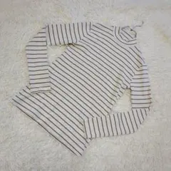 無印良品　長袖　ハイネック　ボーダー　カットソー　コットン　ストレッチ　S