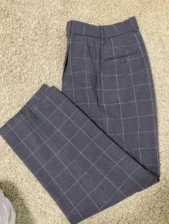 美品　グレー チェック柄 ユニクロ　タックワイドパンツS