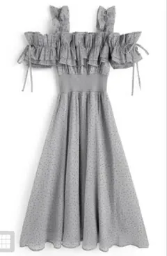 ドットオフショルフリルリボンワンピース グレー Lサイズ mb1602 GRL