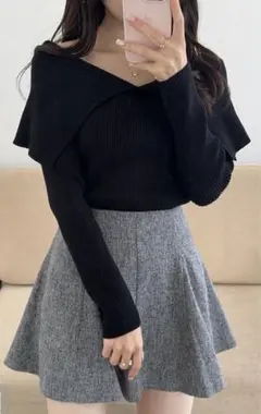 インパン裏地付きツイードフレアスカートdk1061