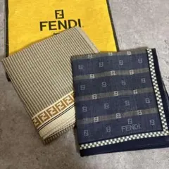 FENDI ハンカチ セット　ブラウン　ネイビー メンズ　綿100% ２枚