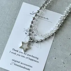 【ネックレス】チェーンネックレス ビーズネックレス ステンレス 2連ネックレス