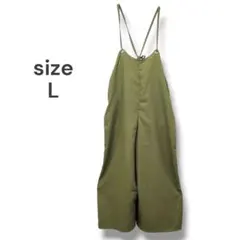 【良品/洗える】キャミソールサロペット　L　オリーブ　オールインワン　ゆったり