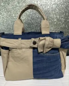 デニム　ハンドメイド　リメイクトートバッグ