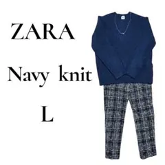 ZARA ネイビー　ソフトニット　セーター　Lサイズ