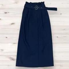 【美品】ミラオーウェン　ネイビー ベルト付き タイトスカート