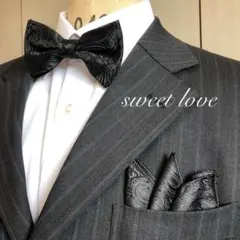 蝶ネクタイ　ポケットチーフ2点セット/フォーマル/ブラックペイズリー A