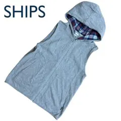 B363○SHIPS ベスト ノースリーブ フード チェック ジップアップのサムネイル