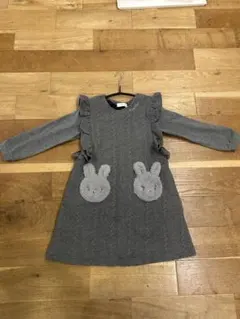 mezzo piano メゾピアノ グレー　ウサギポケット ワンピース 長袖