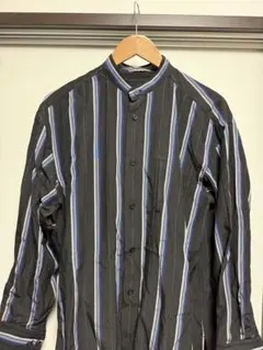 Issey Miyake バンドカラーシャツ M ブラックストライプ