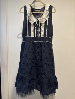 アクシーズファム　ネイビー レース襟 ノースリーブ ワンピース