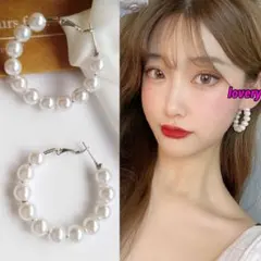 【訳あり】パールフープピアス　結婚式　お呼ばれ　卒業式　入学式　フォーマル