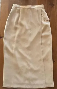 ベージュ　タイトロングスカート 巻きスカート風