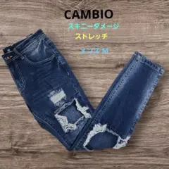 CAMBIO カンビオ スキニー ダメージ加工 ストレッチ デニム ジーンズ Mのサムネイル
