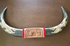 【置物】レトロ　縁起物　龍の彫り物 水牛角の置物　オブジェ　インテリア　骨董品のサムネイル
