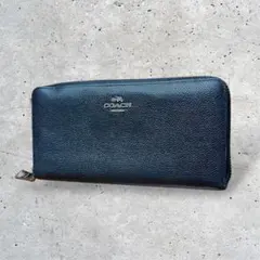 良品　COACH コーチ　長財布　ラウンドファスナー　レザー　ブラック　黒