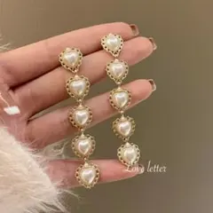 No.313S パールハートロングピアス ゴールド 韓国 量産型 地雷