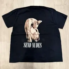 猫　プリント　Tシャツ 黒　2XL 古着