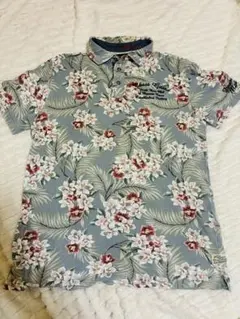 アロハ風　Coast Guard刺繍　花柄　メンズ　ポロシャツ　ビンテージ風