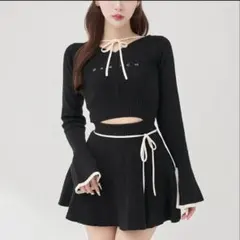 Darich ウエストオープンリボンデザインニットミニワンピース ブラック F