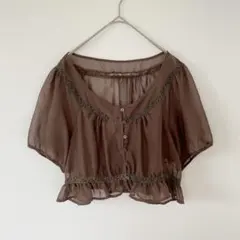 ローリーズファーム［L］美品◎大人ナチュラル◎レース刺繍◎ショート丈シアーカーデ